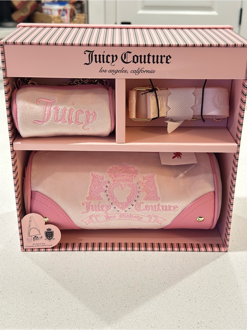 New Viral Pink Juicy Couture Barrel Bag Set with Strap & Mini Pouch - Picture 2 of 4